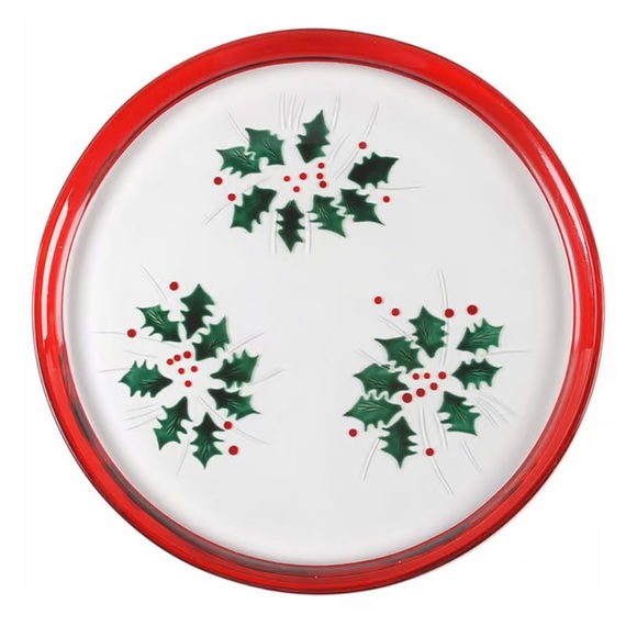 Gorham "Festive Holly" 11" Round Glass Plate 11 7/8" diameter, GUC - Picture 1 of 9